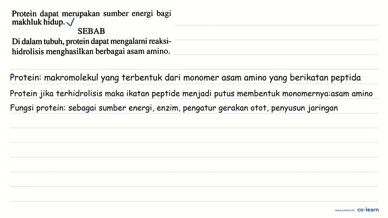 Protein dapat merupakan sumber energi bagi makhluk hidup.