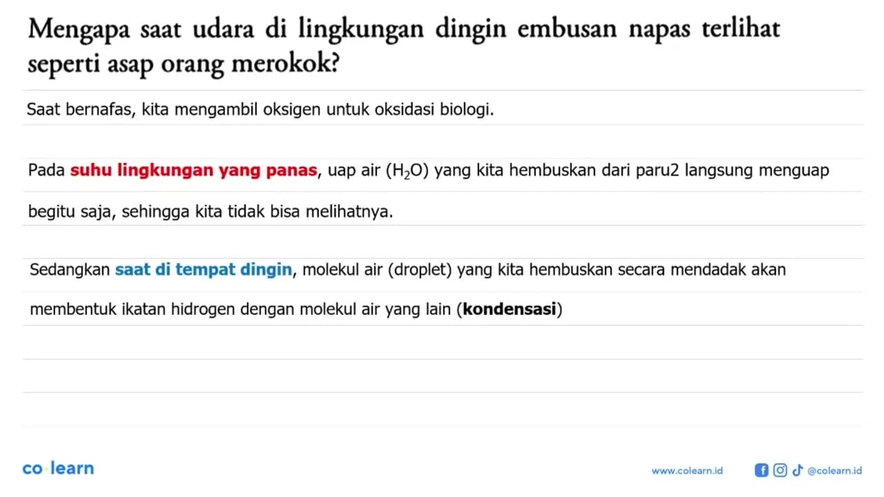 Mengapa saat udara di lingkungan dingin embusan napas