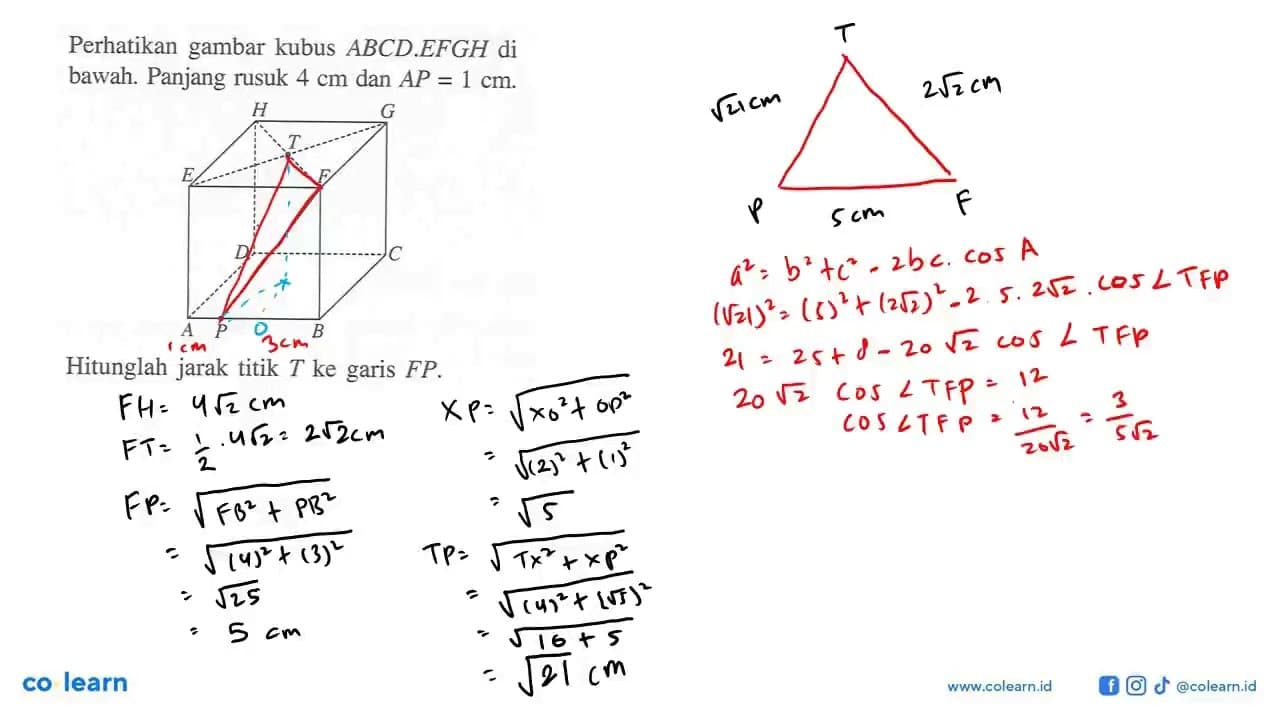 Perhatikan gambar kubus ABCD.EFGH di bawah. Panjang rusuk 4