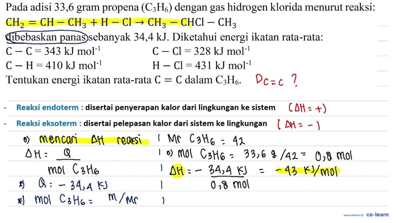 Pada adisi 33,6 gram propena (C_(3) H_(6)) dengan gas