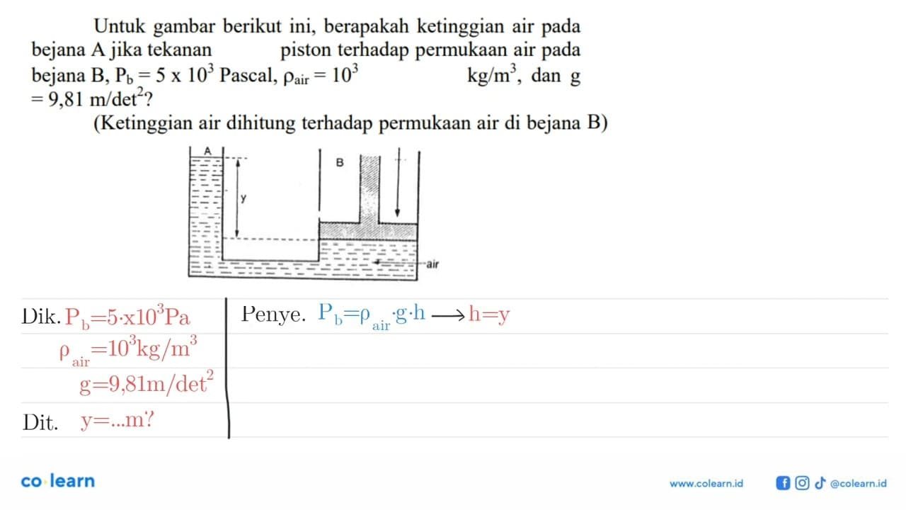 Untuk gambar berikut ini, berapakah ketinggian air pada