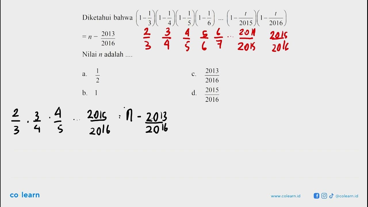 Dikatehui bahwa (1 - 1/3)(1 - 1/4)(1 - 1/5)(1 - 1/6) ... (1