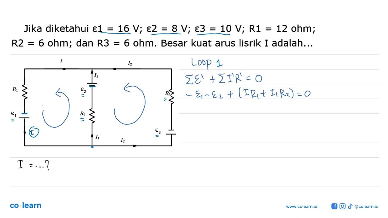 Jika diketahui epsilon1 = 16 V; epsilon2 = 8 V; epsilon3 =