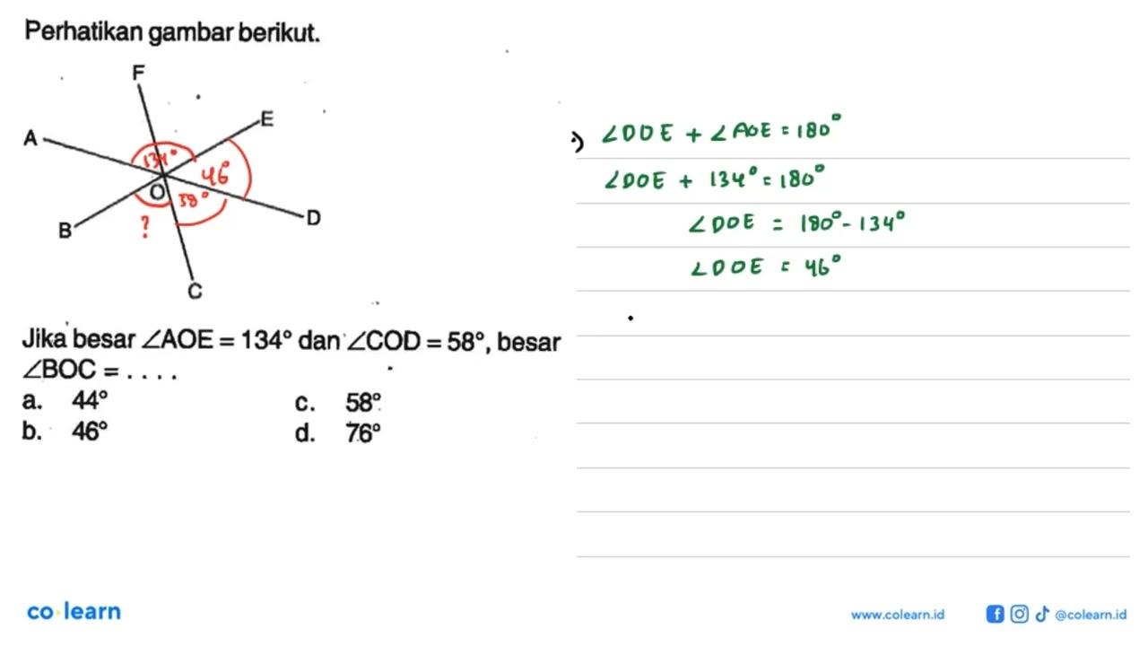 perhatikan gambar berikut.Jika besar sudut AOE=134 dan