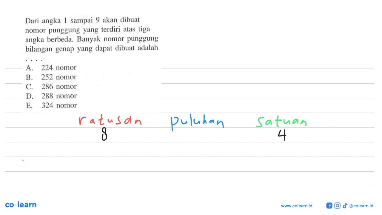 Dari angka 1 sampai 9 akan dibuat nomor punggung yang