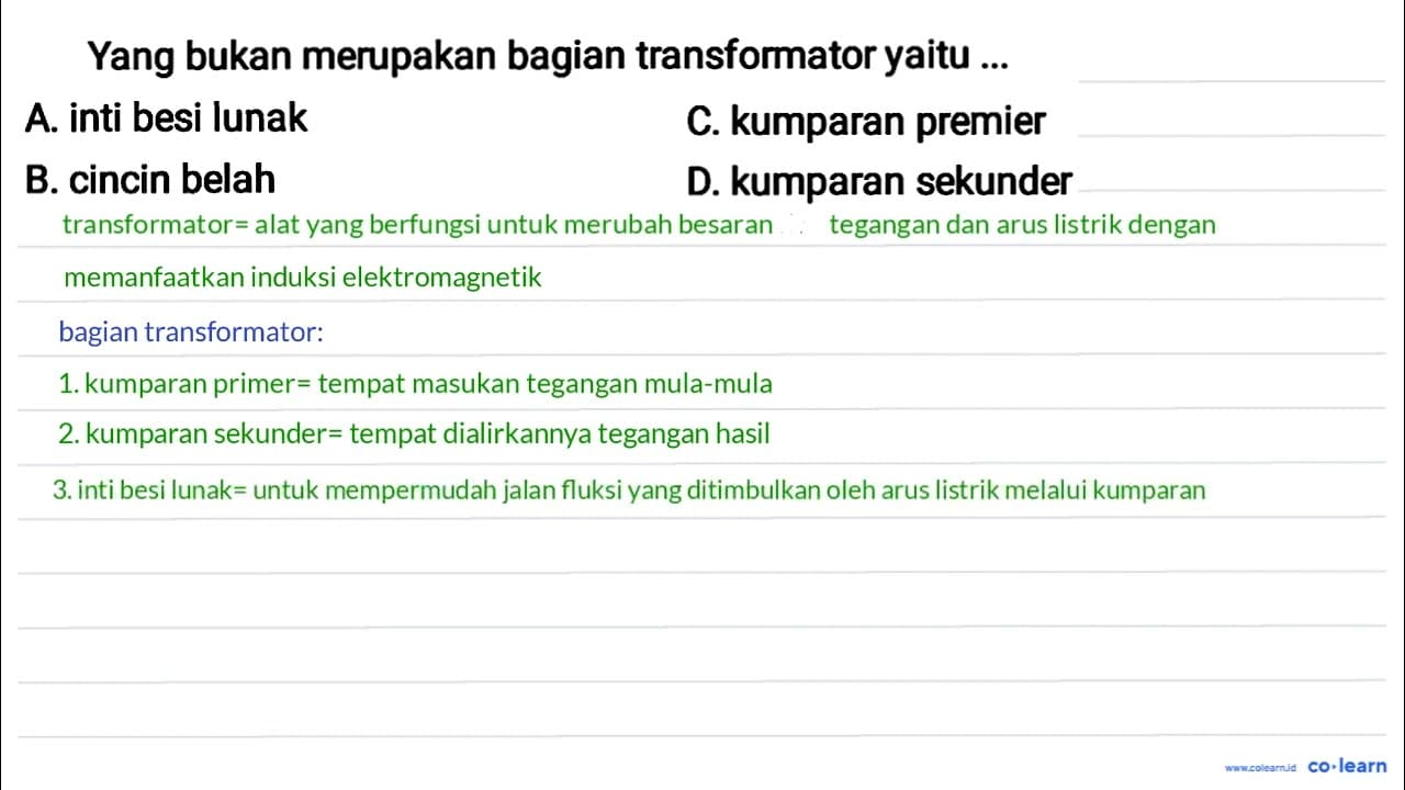 Yang bukan merupakan bagian transformator yaitu ...