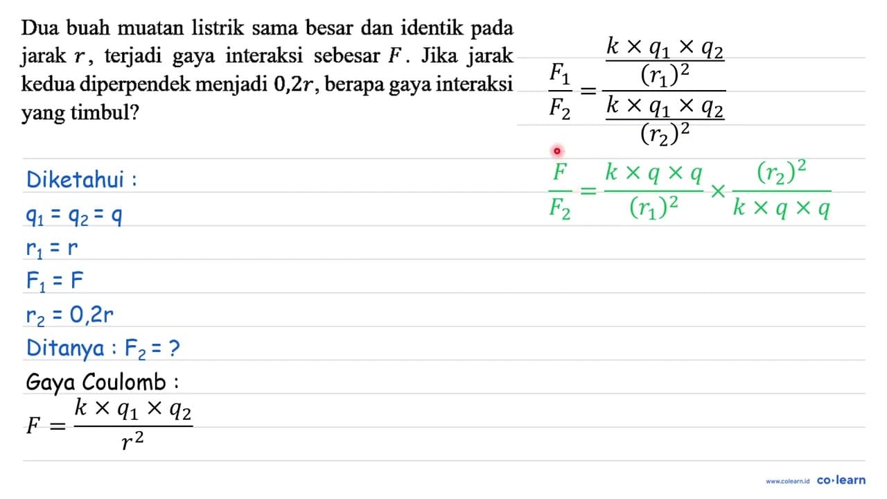 Dua buah muatan listrik sama besar dan identik pada jarak