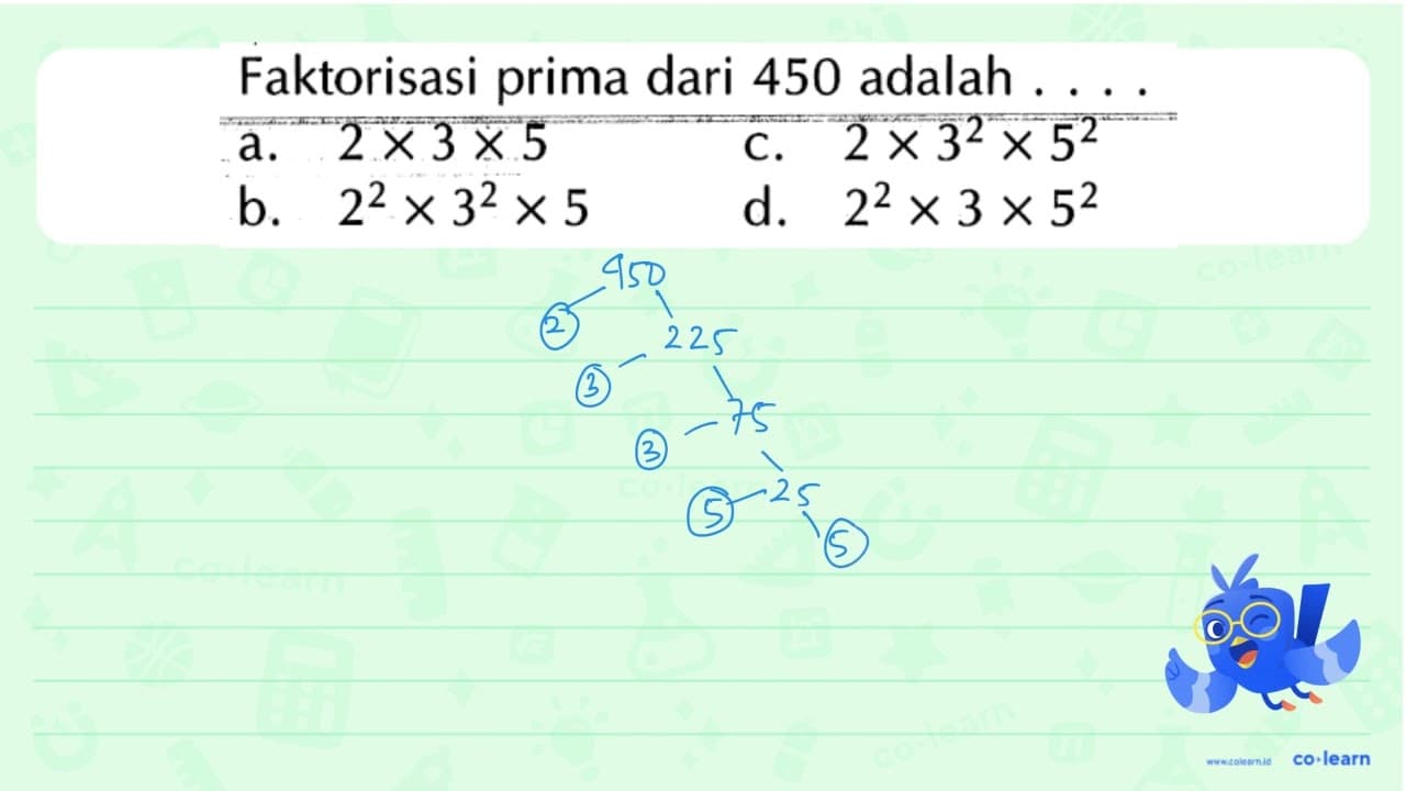 Faktorisasi prima dari 450 adalah