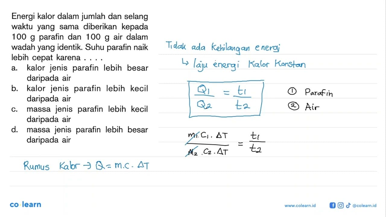 Energi kalor dalam jumlah dan selang waktu yang sama