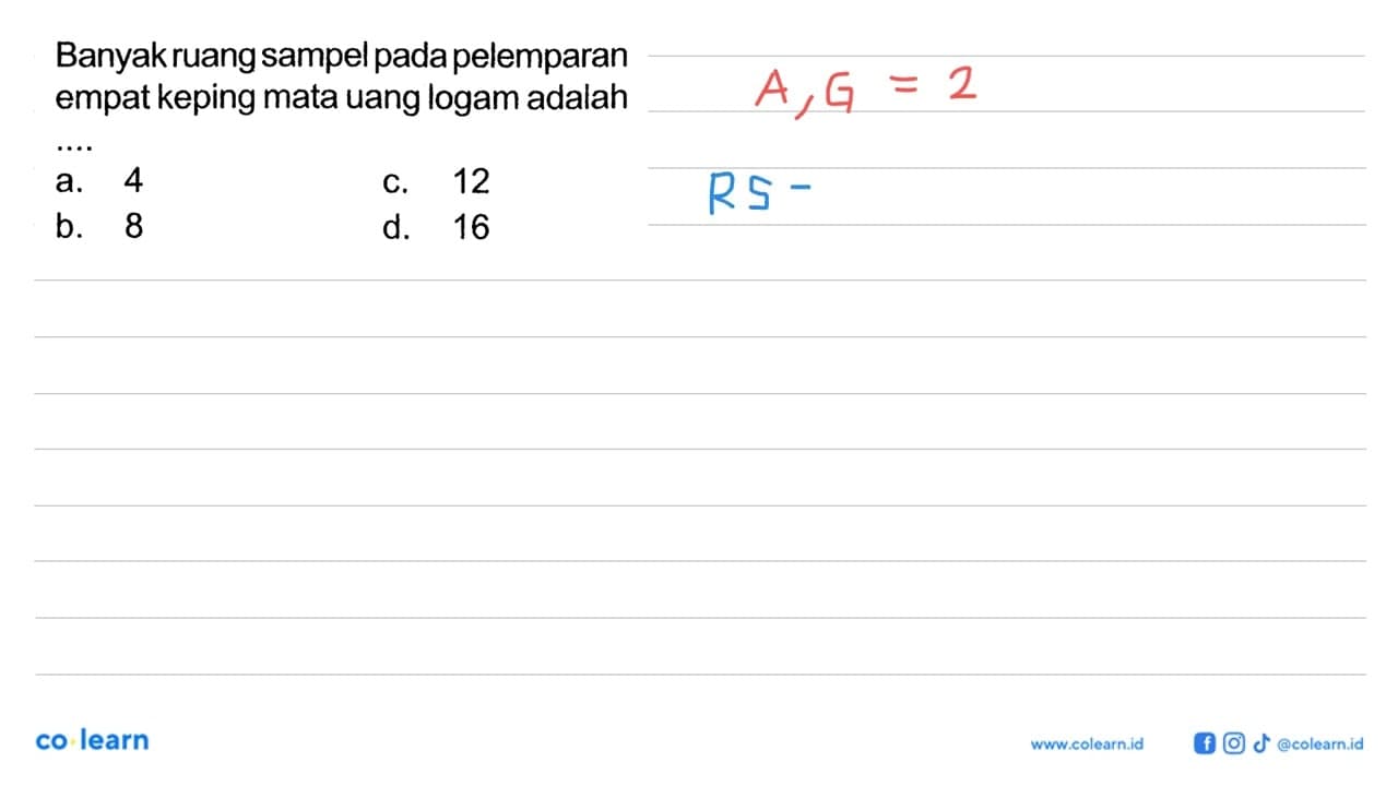 Banyak ruang sampel pada pelemparan empat keping mata uang