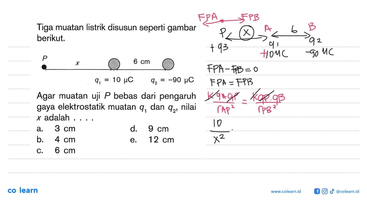 Tiga muatan listrik disusun seperti gambar berikut. P x