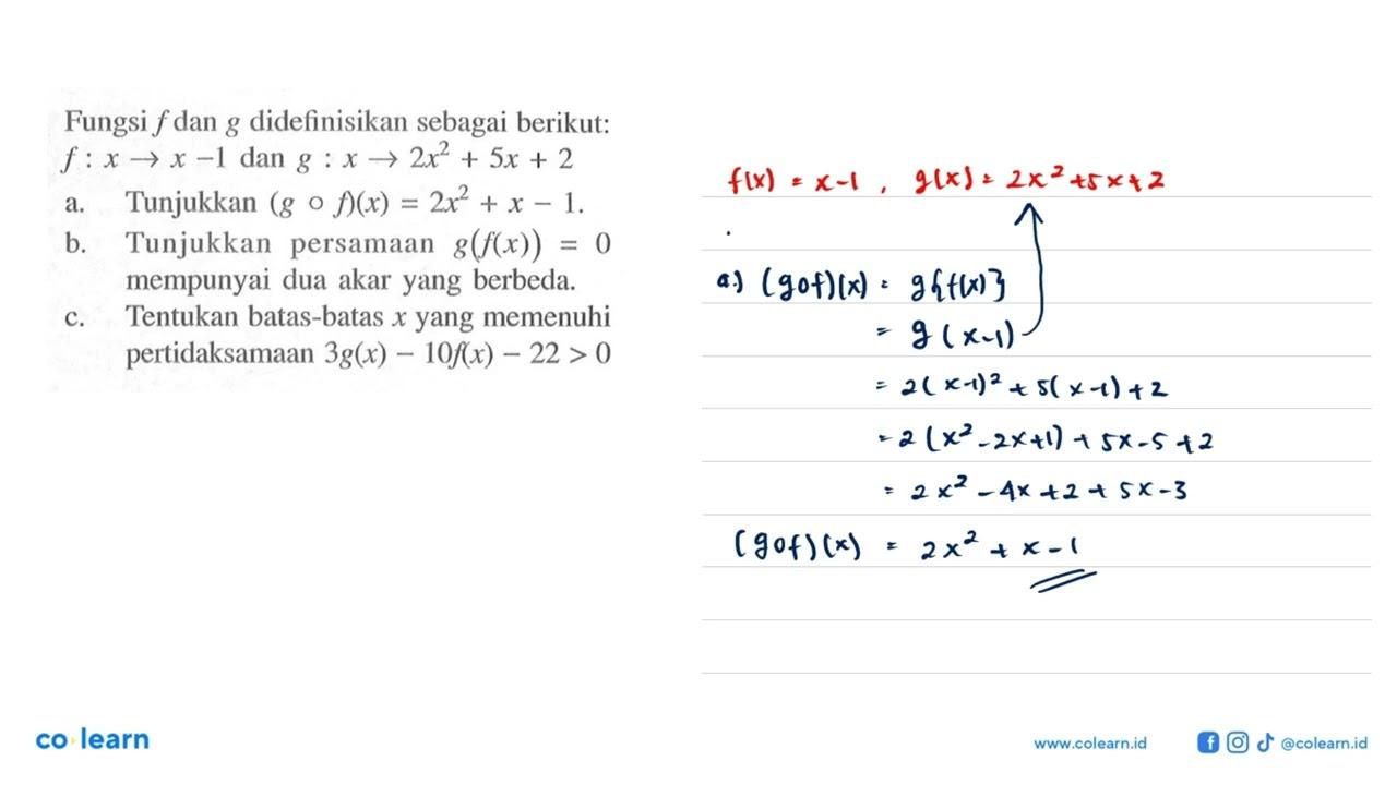 Fungsi f dan g didefinisikan sebagai berikut:f : x -> x - 1