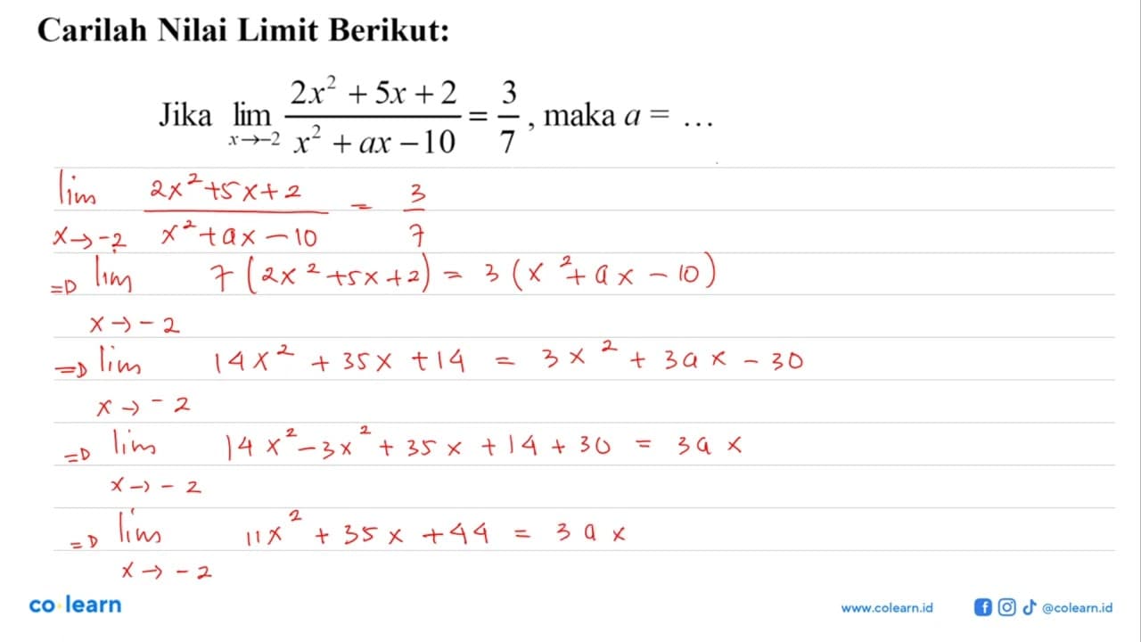 Carilah Nilai Limit Berikut:Jika lim x->-2 {(2x^2+5