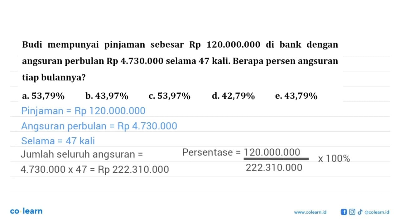 Budi mempunyai pinjaman sebesar Rp 120.000 .000 di bank