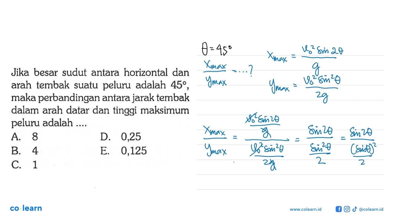 Jika besar sudut antara horizontal dan arah tembak suatu