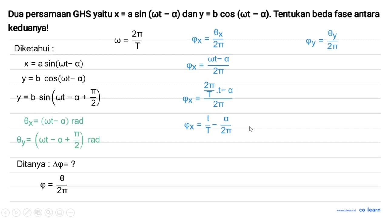 Dua persamaan GHS yaitu x=a sin (omega t-a) dan y=b cos