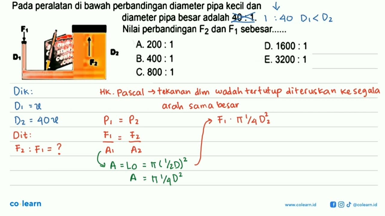 Pada peralatan di bawah perbandingan diameter pipa kecil