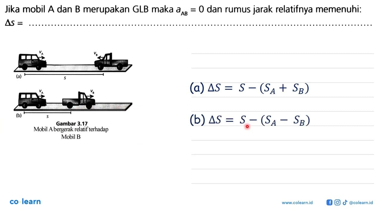 Jika mobil A dan B merupakan GLB maka a AB=0 dan rumus