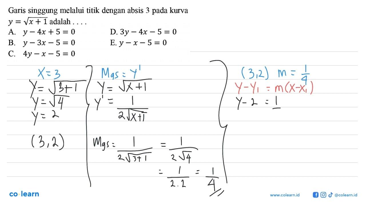 Garis singgung melalui titik dengan absis 3 pada kurva