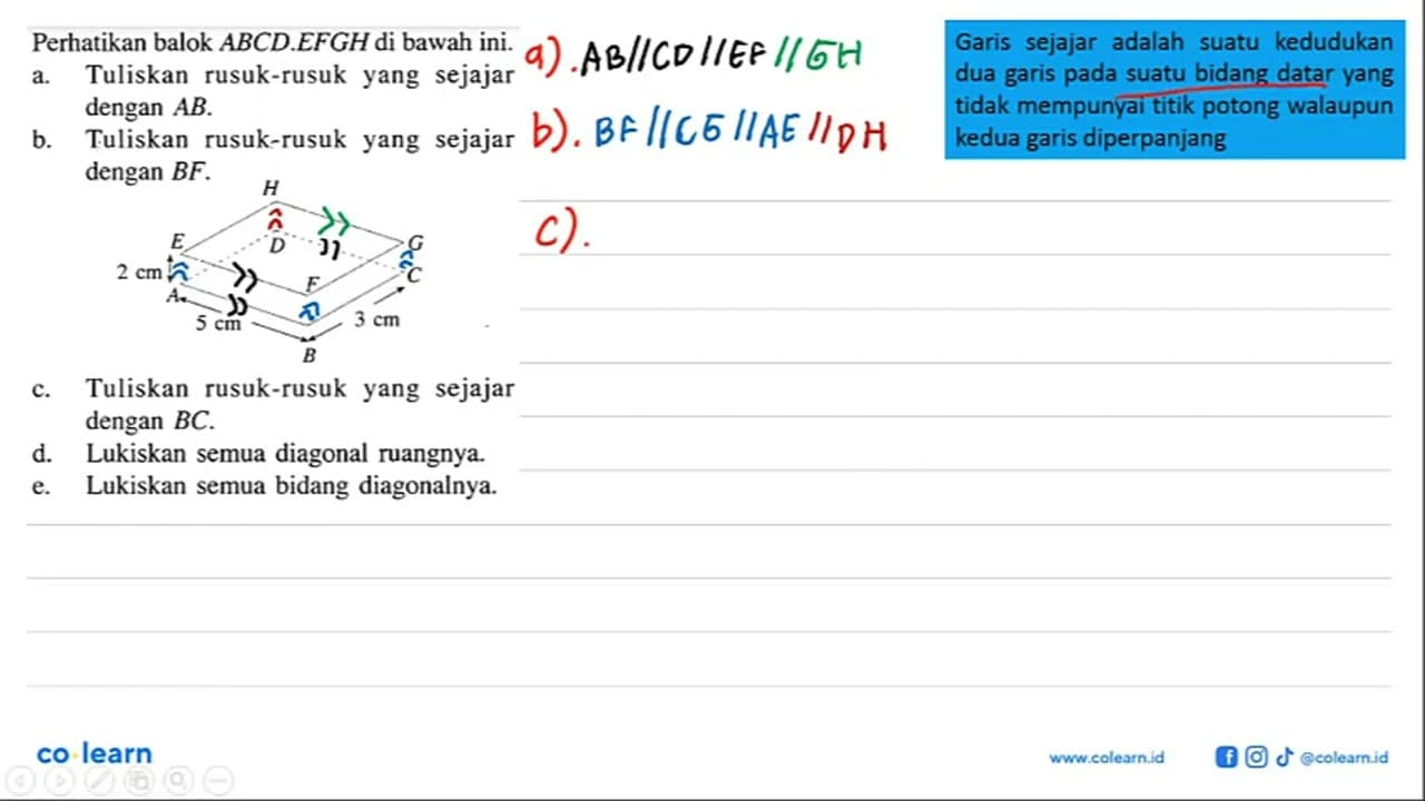 Perhatikan balok ABCD.EFGH di bawah ini.a. Tuliskan