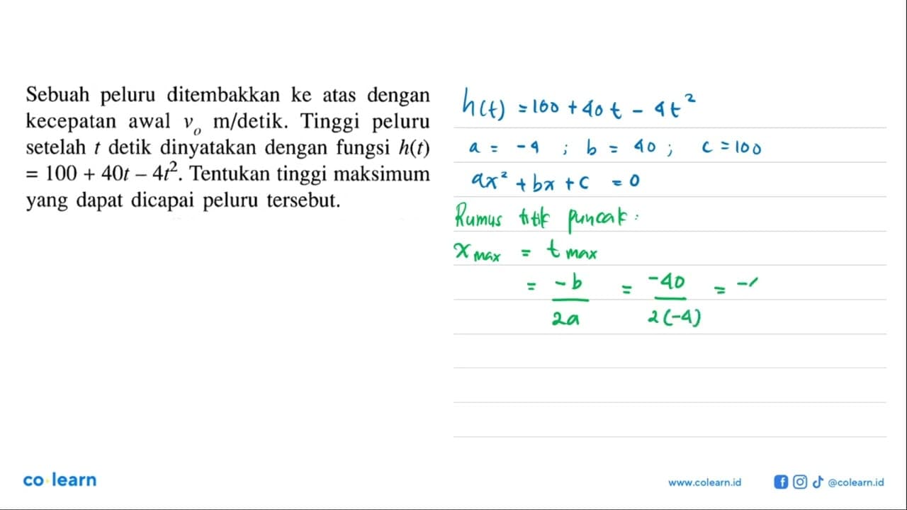 Sebuah peluru ditembakkan ke atas dengan kecepatan awal vo