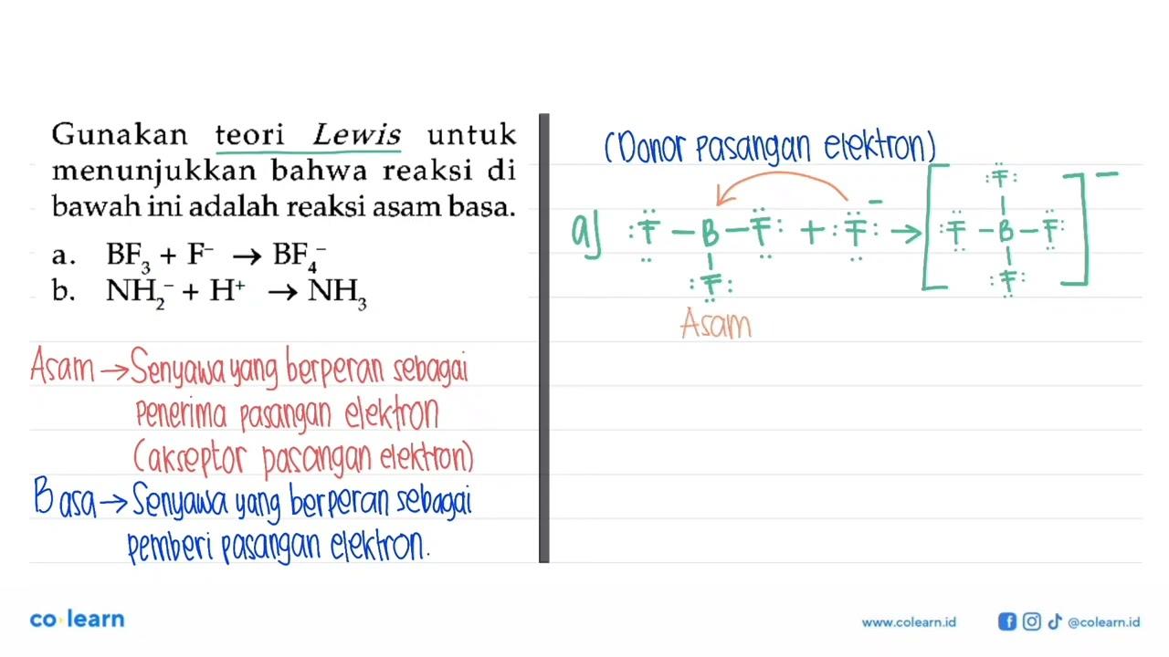 Gunakan teori Lewis untuk menunjukkan bahwa reaksi di bawah