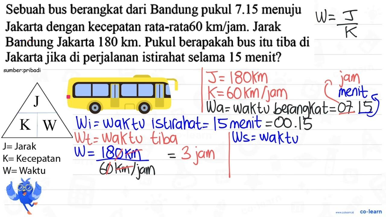 Sebuah bus berangkat dari Bandung pukul 7.15 menuju Jakarta