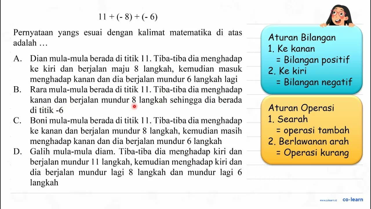 11+(-8)+(-6) Pernyataan yangs esuai dengan kalimat