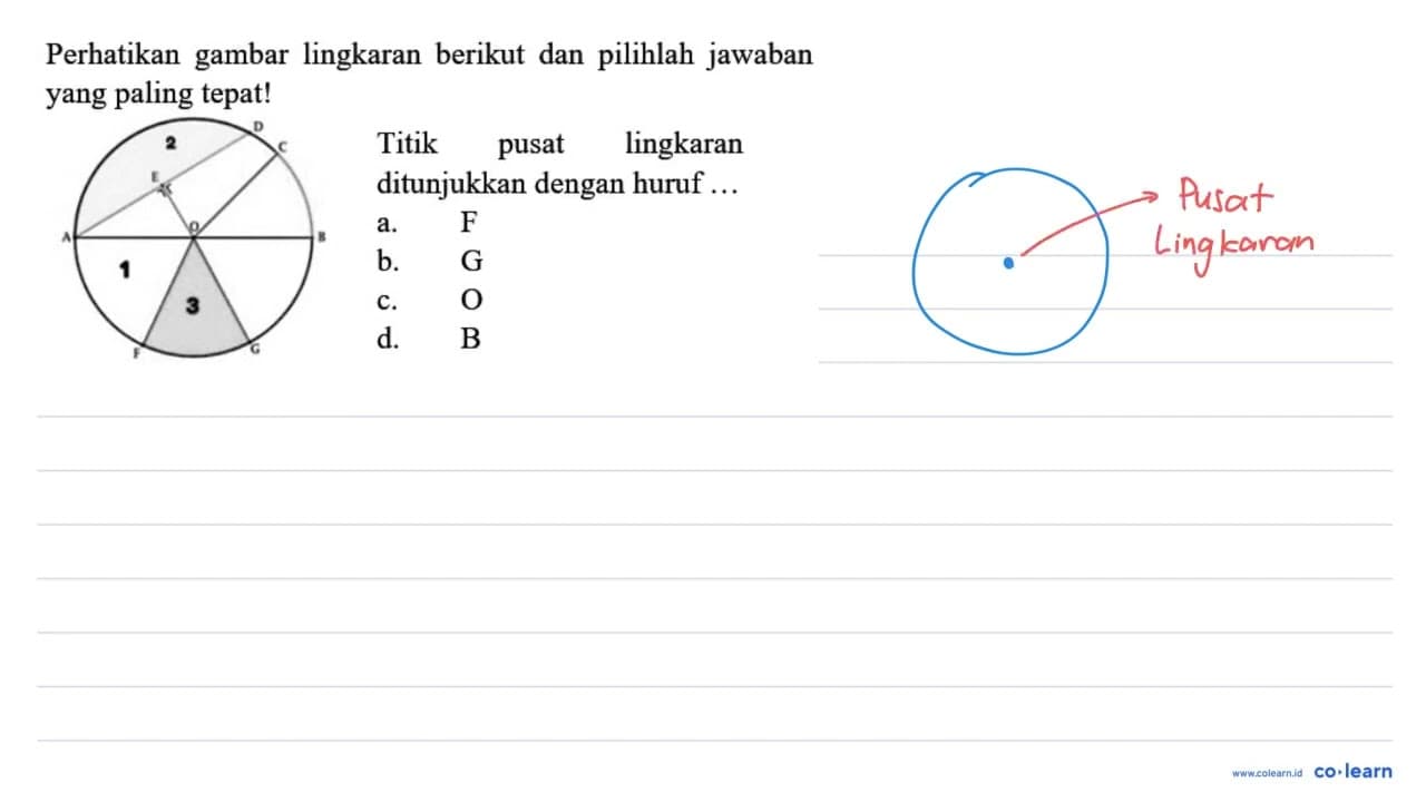 Perhatikan gambar lingkaran berikut dan pilihlah jawaban