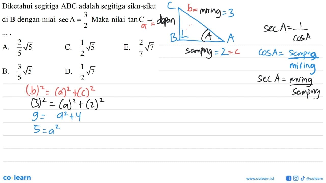 Diketahui segitiga ABC adalah segitiga siku-siku di B