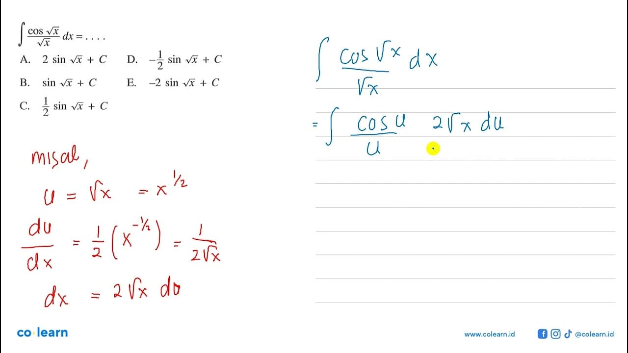 integral (cos akar (x))/akar(x) dx =