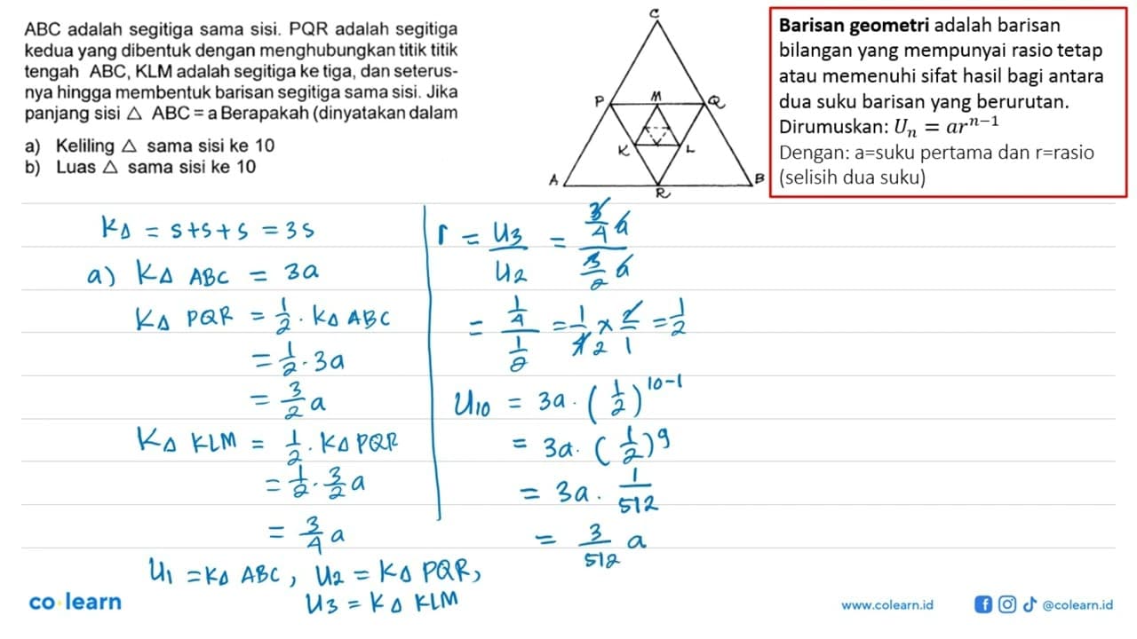 ABC adalah segitiga sama sisi. PQR adalah segitiga kedua