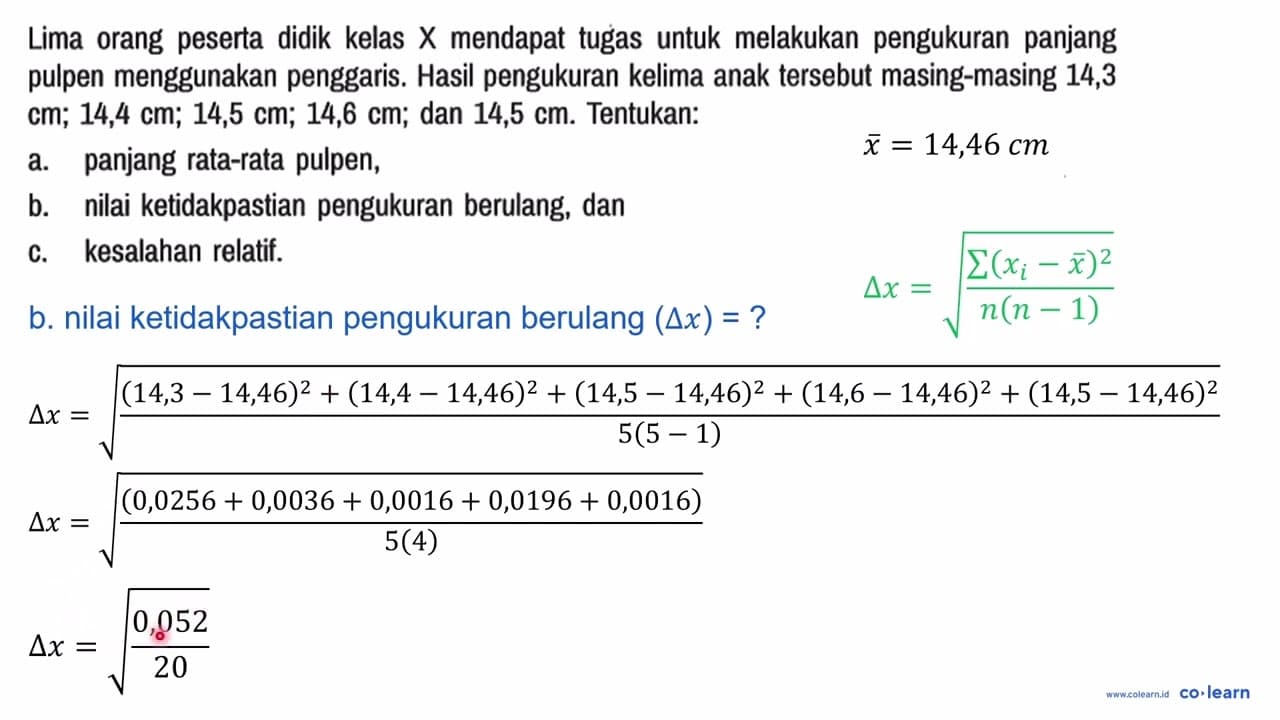 Lima orang peserta didik kelas X mendapat tugas untuk