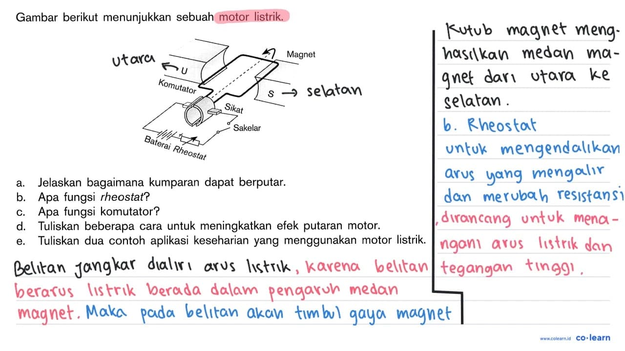 Gambar berikut menunjukkan sebuah motor listrik. a.