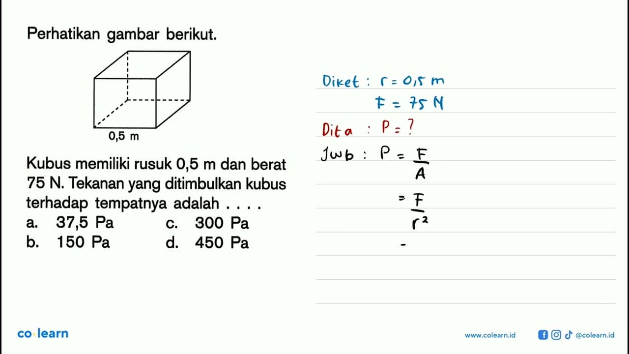 Perhatikan gambar berikut.0,5 m Kubus memiliki rusuk 0,5 m