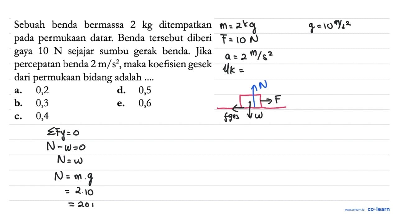 Sebuah benda bermassa 2 kg ditempatkan pada permukaan