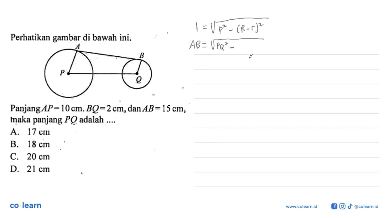 Perhatikan gambar di bawah ini.Panjang AP=10 cm, BQ=2 cm,