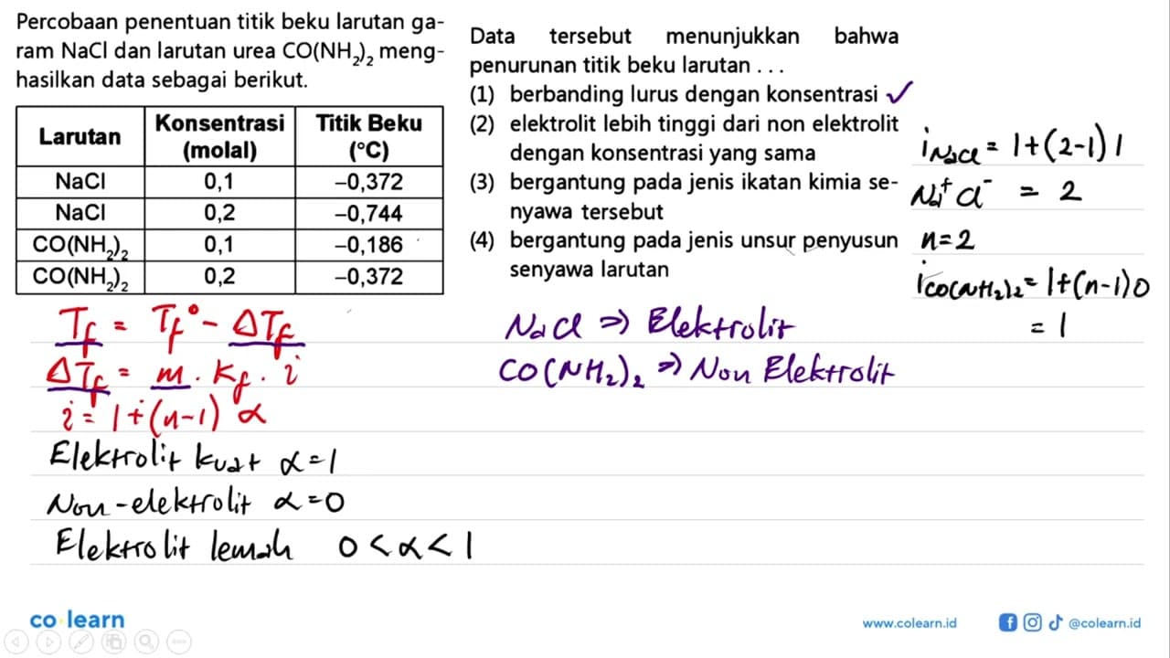 Percobaan penentuan titik beku larutan garam NaCl dan