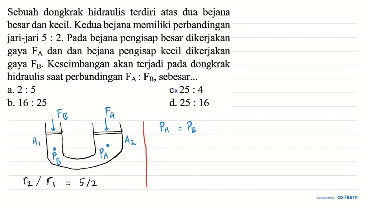 Sebuah dongkrak hidraulis terdiri atas dua bejana besar dan