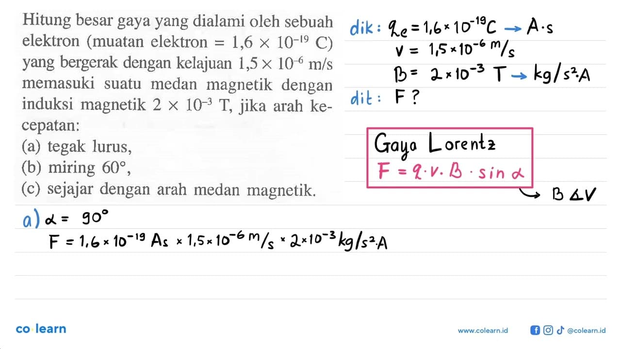 Hitung besar gaya yang dialami oleh sebuah elektron (