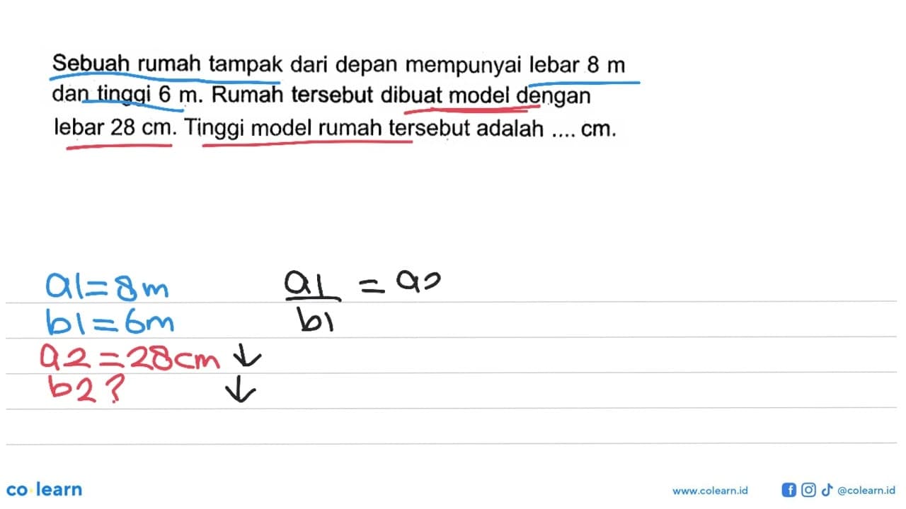 Sebuah rumah tampak dari depan mempunyai lebar 8 m dan