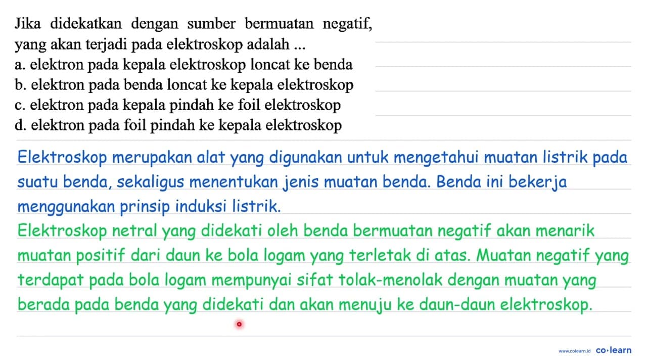 Jika didekatkan dengan sumber bermuatan negatif, yang akan