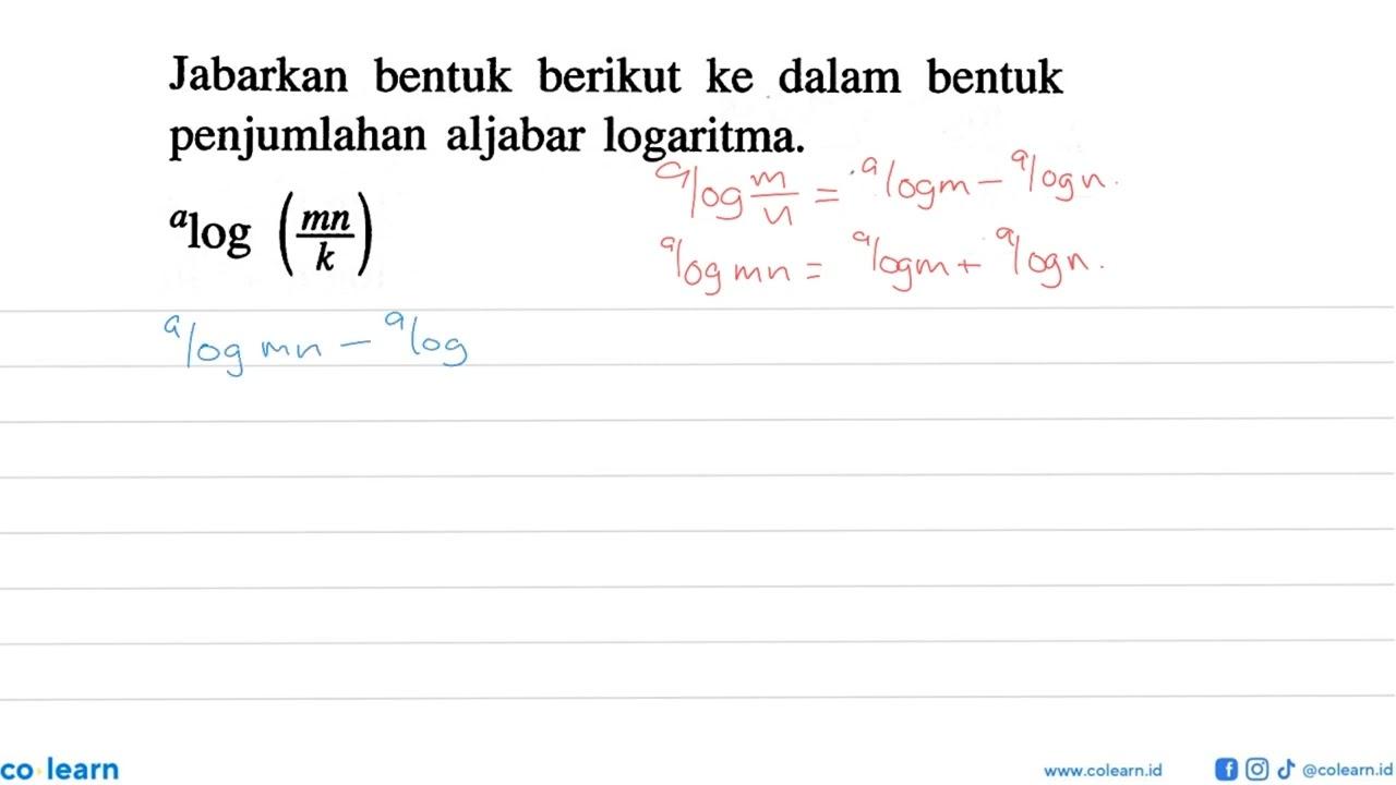 Jabarkan bentuk berikut ke dalam bentuk penjumlahan aljabar