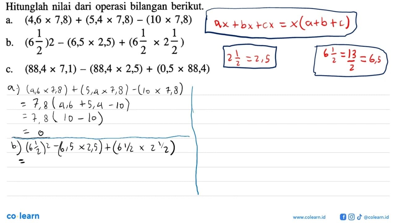 Hitunglah nilai dari operasi bilangan berikut. a.