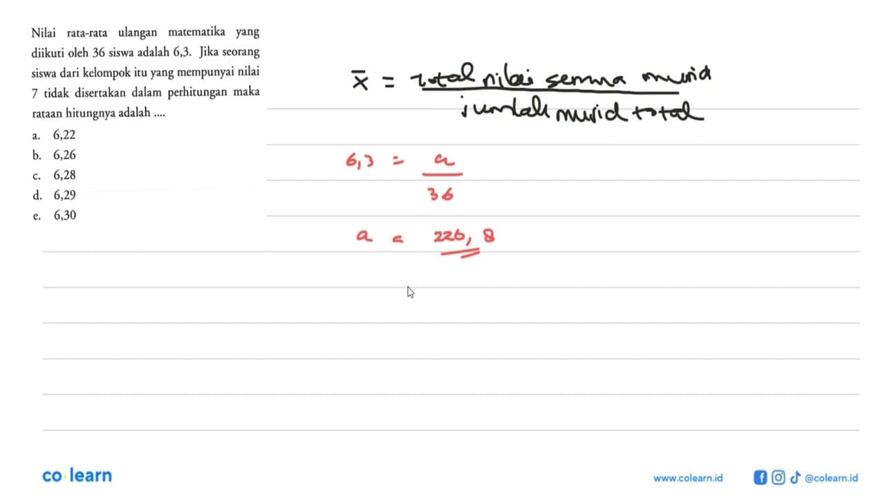 Nilai rata-rata ulangan matematika yang diikuti oleh 36