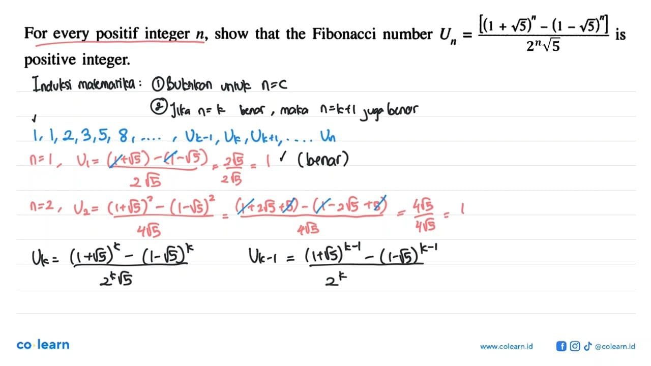 For every positif integer n, show that the Fibonacci number