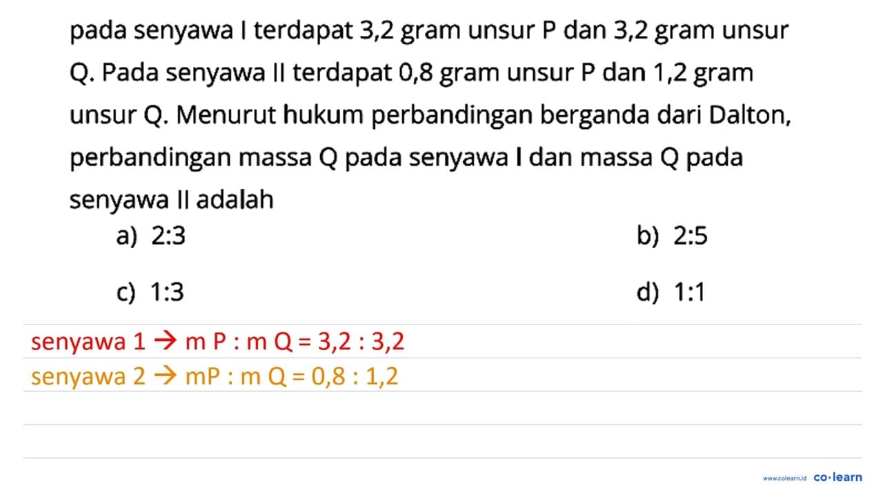 pada senyawa I terdapat 3,2 gram unsur P dan 3,2 gram unsur
