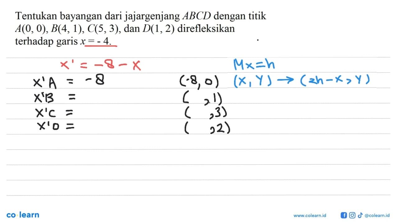 Tentukan bayangan dari jajargenjang ABCD dengan titik A(0,