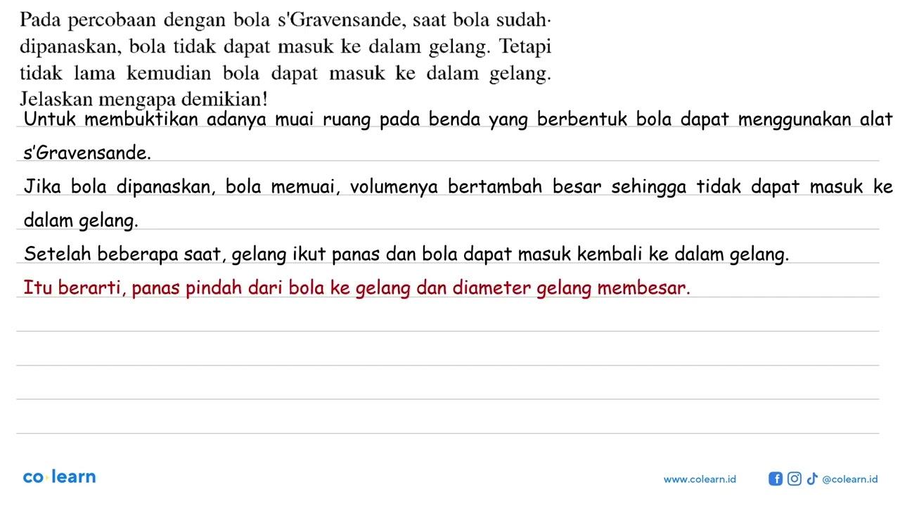 Pada percobaan dengan bola s'Gravensande, saat bola sudah.