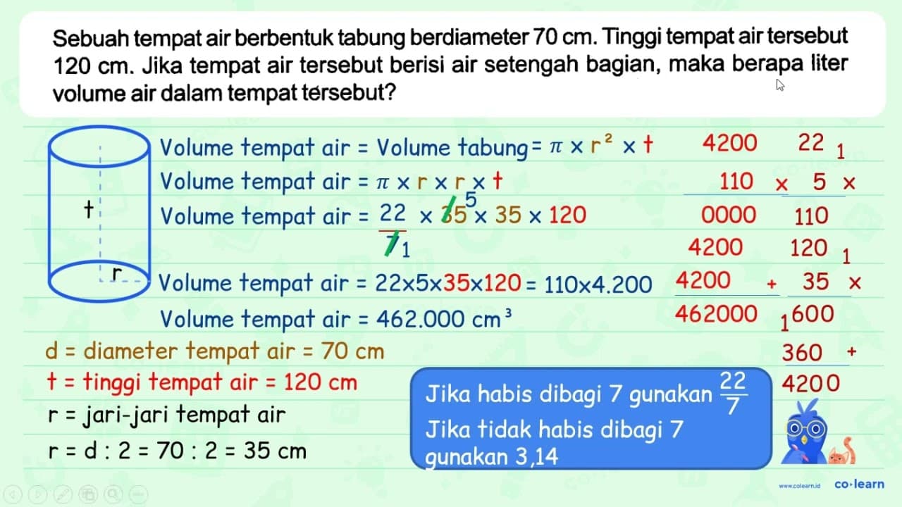 Sebuah tempat air berbentuk tabung berdiameter 70 cm .